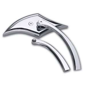   Chrome Motorcycle Mirror, Scimitar Head with Long & Short Stem, Right
