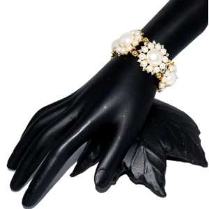  Pearl Rhinestone Stretch Bracelet Gold/Pearl: Jewelry
