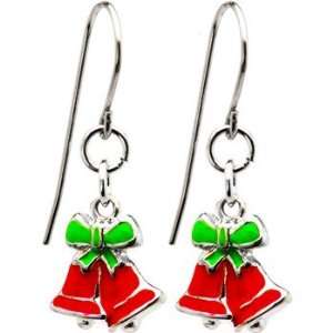  Handcrafted Stainless Steel Red Holiday Bells Earrings 