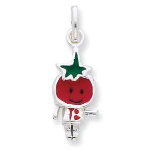  Sterling Silver Enameled Tomato Person Charm: Jewelry