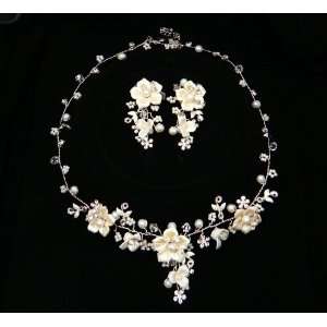   Crystal And Fresh Water Pearl Wedding Necklace And Earring Set 0207