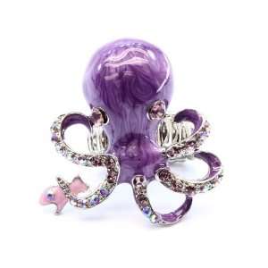  Sea creature Octopus pearl purple with crystasl Ring 