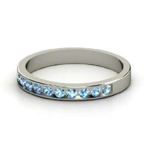  Slim Band, 14K White Gold Ring with Blue Topaz: Jewelry