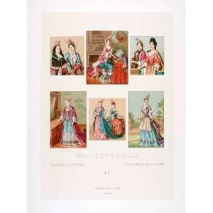  1888 Chromolithograph Fashion Dress 17th Century France 