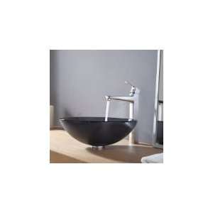   12mm 15500CH Frosted Black Glass Vessel Sink and Virtus Faucet, Chrome