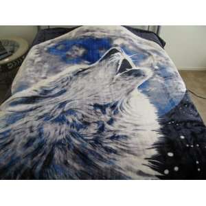  New!!! 2 Ply 2 Side Queen Blanket Howling Wolf and Moon 