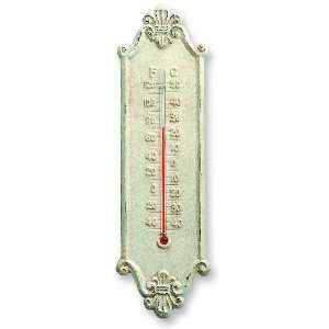   White Fleur de Lis Cast Iron Thermometer Patio, Lawn & Garden