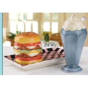 Burger & Milk Shake On Tray Salt & Pepper Shakers S/P:  