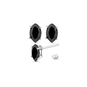   2x3.7mm Marquise AA Black Diamond Stud Earrings in 14K White Gold
