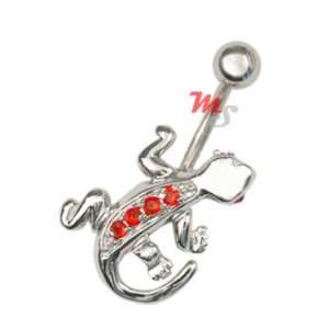    New RED Gem Gecko Belly Button Navel Ring Sexy Lizard: Jewelry
