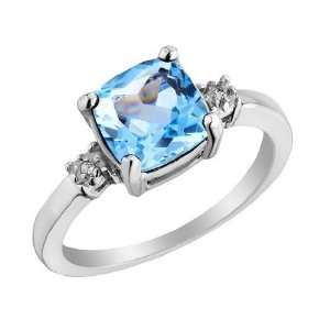Blue Topaz Ring with Diamond Accent 2.0 Carat (ctw) in Sterling Silver 