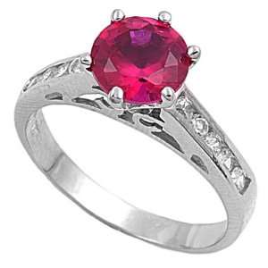  Sterling Silver with Cubic Zirconia Ruby Solitaire Ring 