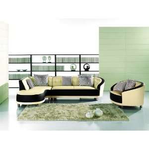   Leather Sectional Sofa #AM L278 A IVORY/BLACK: Furniture & Decor