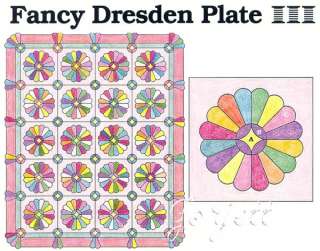 Fancy Dresden Plate Quilt Block & Quilt quilting pattern & templates 