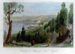   Hand Colored Engraving   c1850   CEMETERY & MOSQUE OF AYUB  