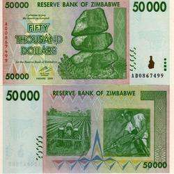 ZIMBABWE 50,000 50000 DOLLARS 2008 P 74 UNC  
