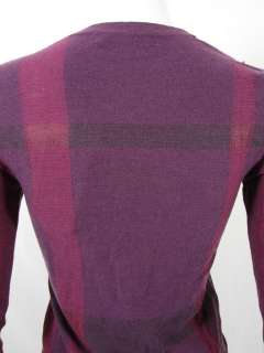 Burberry womens elsk bright damson check silk/wool sweater XS $495 New 