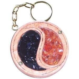   and Wooden Amulet Ying Yang Keychain In Carnelian 