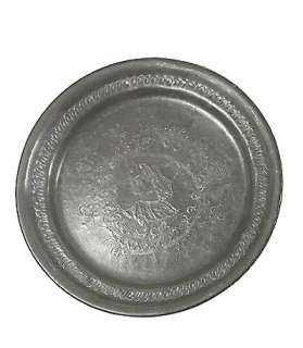 ANTIQUE PEWTER DISH ENGRAVED PORTRAIT PLATTER 1750 1850  
