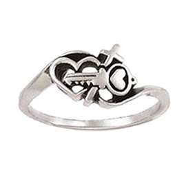 NEW! Sterling Silver Key and Hearts Cross Purity Ring  
