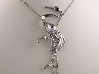 Clear Crystal Crane Charm Pendant Necklace s0782  