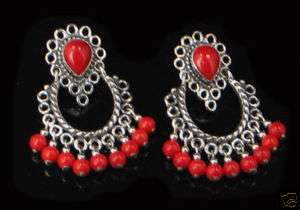 GORGEOUS Sterling Silver Red Coral Knocker Earrings  