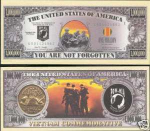 10 pack POW/MIA Vietnam Memorial Million Dollar Bills  