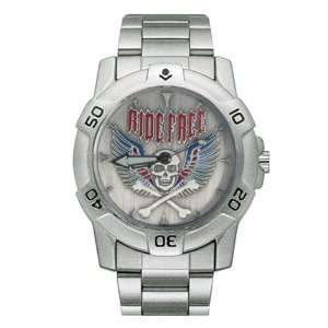   Ride Free Skull with Wings Biker Watch (Chrome): Automotive