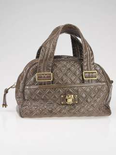 Marc Jacobs Grey Quilted Patent Leather Large Ursula Bowler Bag  
