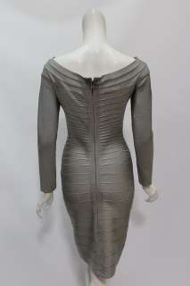 Herve Leger womens heather grey bandage knit boat neck ls dress S $ 