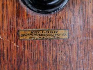 Estate Antique Kellogg Double Bell Oak Wall Phone # 743S  