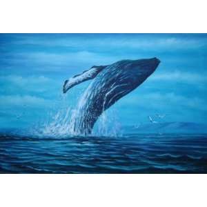 Whale Jumping Out of the Water Oil Painting 24 x 36 inches 