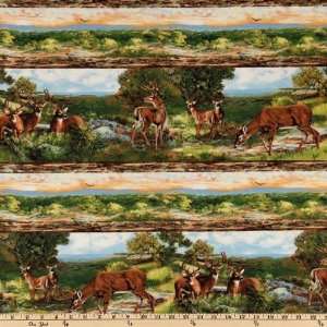  43 Wide Sanctuary Deer Stripe Green Fabric By The Yard 