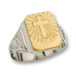 Two Toned Sterling Silver 14kt Gold Insert Ring cross !  