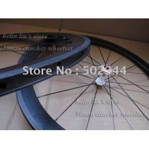  carbon complete wheelset 700c 50mm clincher wheels: Sports 