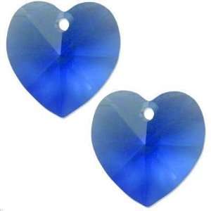  2 Sapphire Swarovski Crystal Heart Pendant 6202 14mm: Arts 