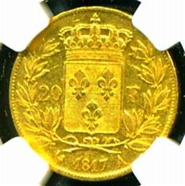 1817 A FRANCE LOUIS XVIII GOLD COIN 20 FRANCS NGC CERTIFIED GENUINE 