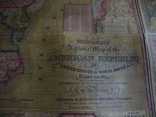 Rare Large1846 Colored Mitchells Wall Map Of The United States W 