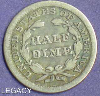 1858 P SEATED LIBERTY HALF DIME 90% SILVER (GR  