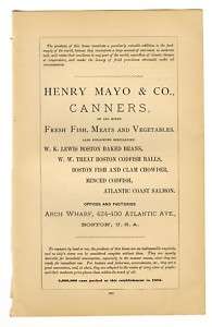 1882 Henry Mayo & Co Canners Ad Boston Massachusetts  