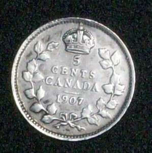 CANADA 5 CENTS 1907 COIN FINE PLUS SILVER  