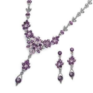  Dark Purple Amethyst Multi Crystal Cluster Necklace Set 