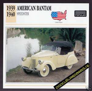 1939 1940 AMERICAN BANTAM SPEEDSTER Car PICTURE CARD  