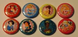 Lot of 8 Disney Princess Button FLATBACKS (25mm/1inch)  