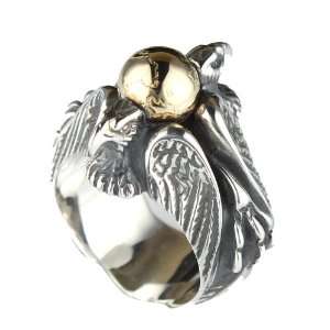  Mens Silver Eagle and Golden Globe Ring (Silver): Jewelry