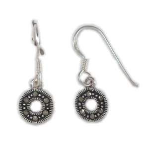   SILVER Dangling Circle French Wire Marcasite Earrings 