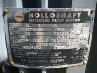 UNUSED 15HP US ELECTRIC HOLLOSHAFT VHS PUMP MOTOR  