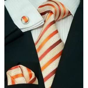  Landisun 95C Bright Orange Stripes Mens Silk Tie Set Tie 