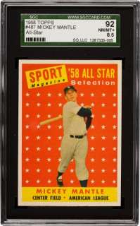   Mickey Mantle All Star (HOF) Yankees! SGC 92 ~ Looks Mint!!!!!  