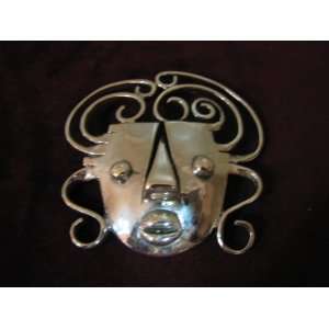  Rebajes Sterling Silver Brazilian Mask Pin Wide Face 